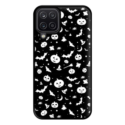 Black and White Halloween Pattern Phone Case for Galaxy A12