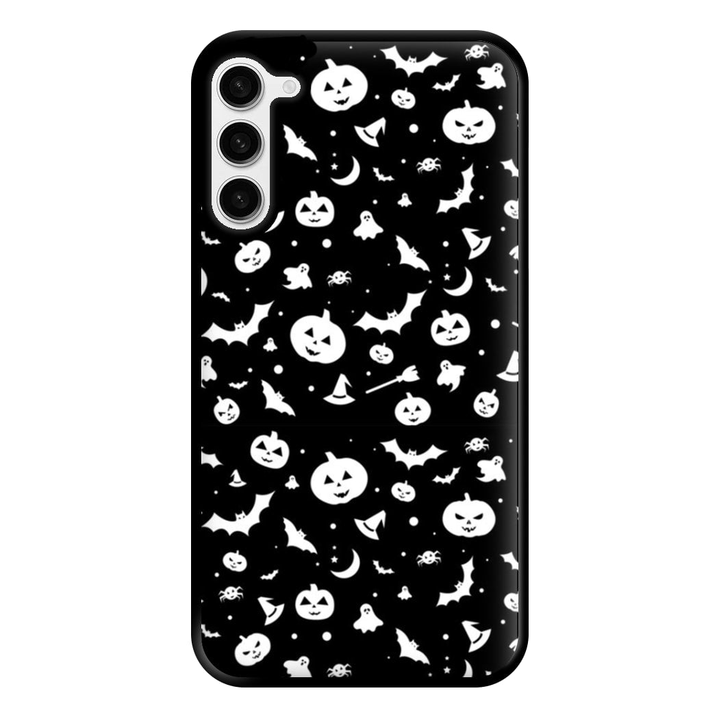 Black and White Halloween Pattern Phone Case for Galaxy S23 Plus