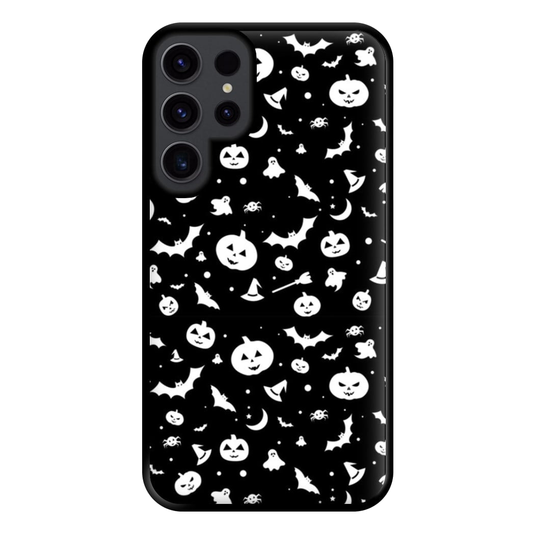 Black and White Halloween Pattern Phone Case for Galaxy S23 Ultra