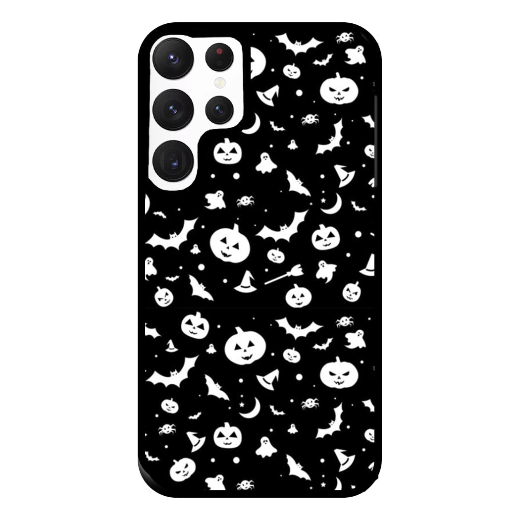 Black and White Halloween Pattern Phone Case for Galaxy S22 Ultra