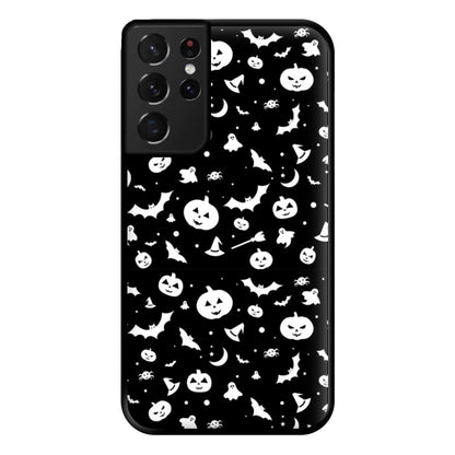 Black and White Halloween Pattern Phone Case for Galaxy S21 Ultra