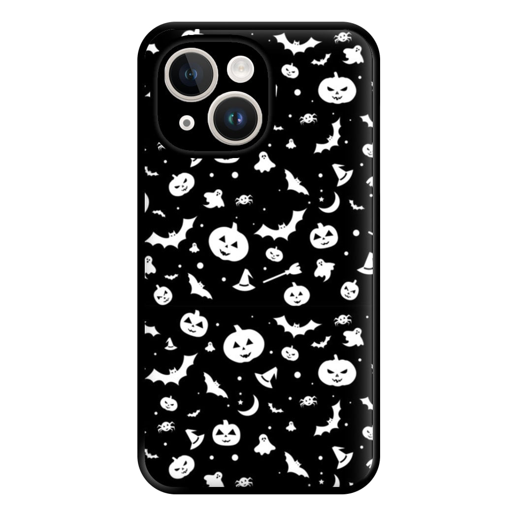 Black and White Halloween Pattern Phone Case for iPhone 14 Plus