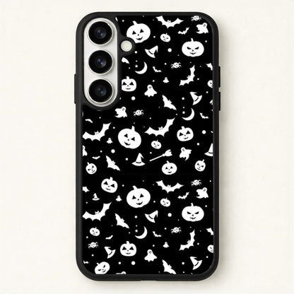 Black and White Halloween Pattern Phone Case for Galaxy S26 Plus