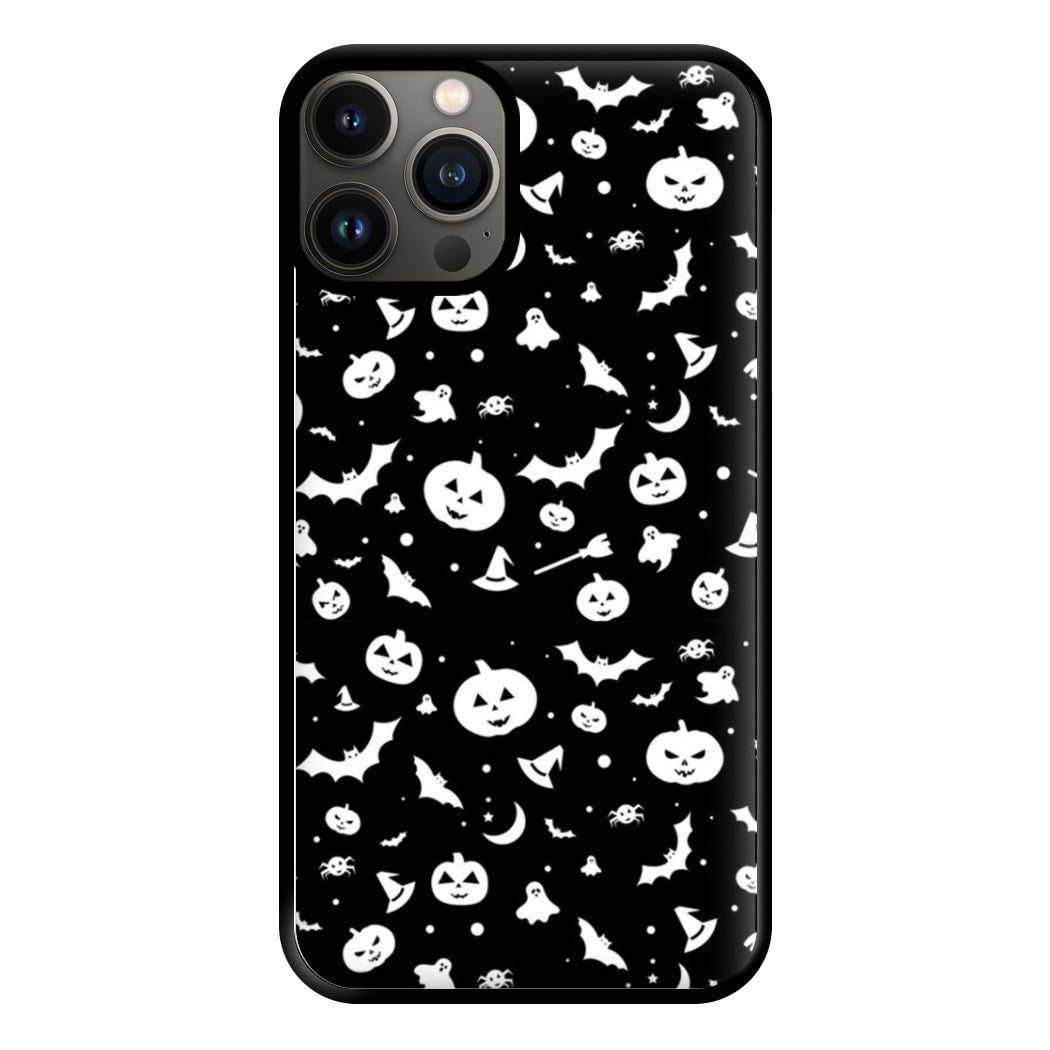 Black and White Halloween Pattern Phone Case for iPhone 13 Pro Max