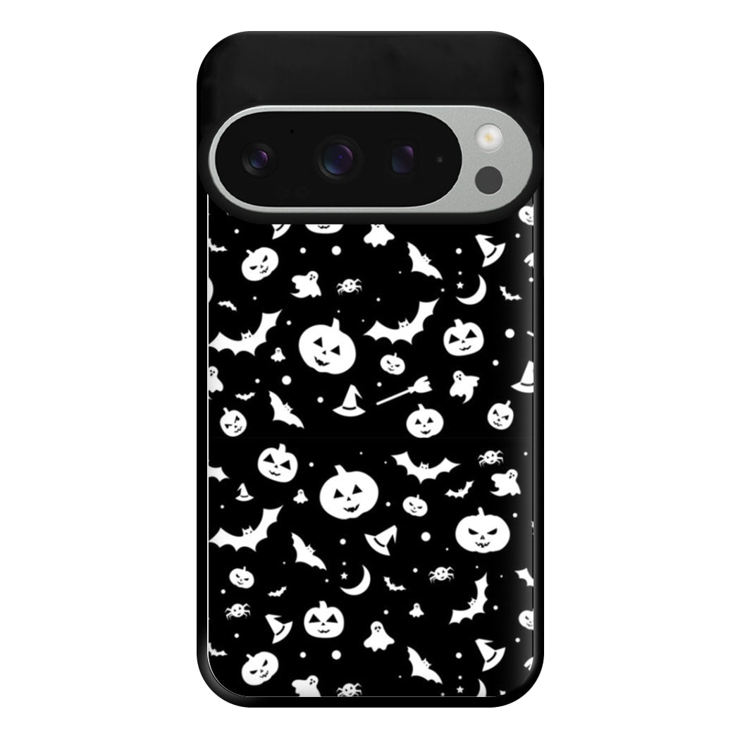 Black and White Halloween Pattern Phone Case for Google Pixel 9 Pro XL