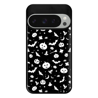 Black and White Halloween Pattern Phone Case for Google Pixel 9 Pro XL