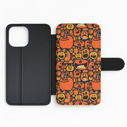 Scary Pumpkin Halloween Pattern Flip Wallet Phone Case