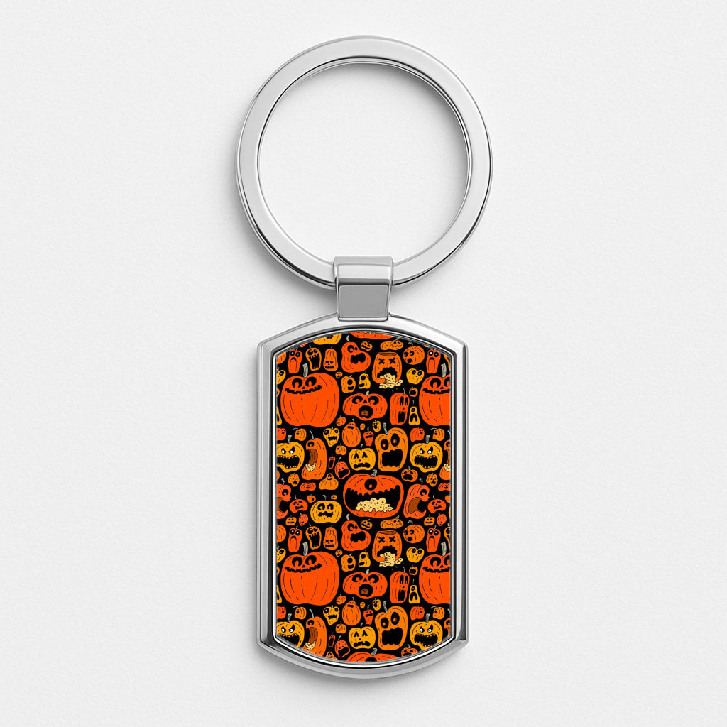 Scary Pumpkin Halloween Pattern Silver Keyring