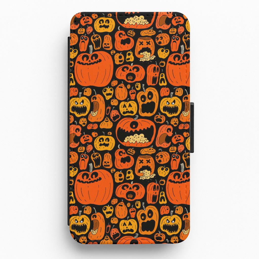 Scary Pumpkin Halloween Pattern Flip Wallet Phone Case
