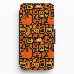 Scary Pumpkin Halloween Pattern Flip Wallet Phone Case