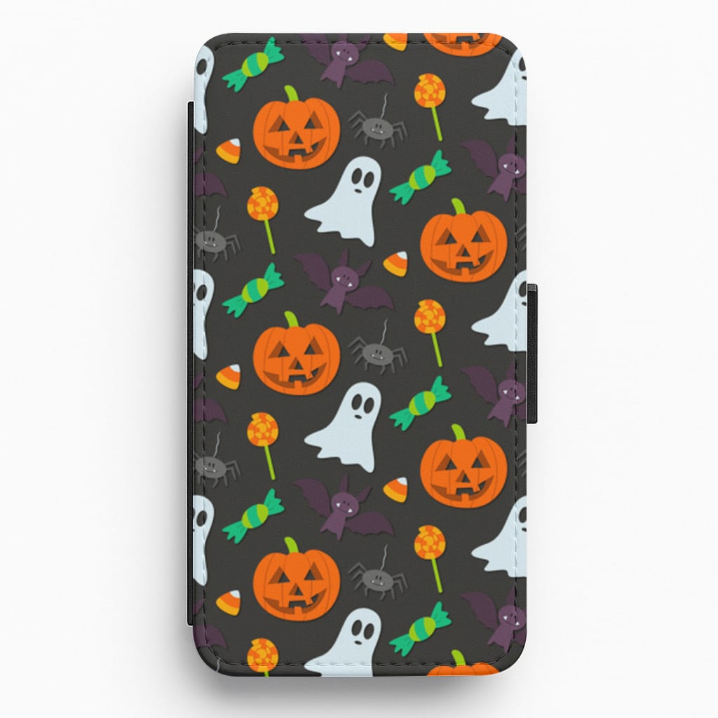 Colourful Halloween Pattern Flip Wallet Phone Case