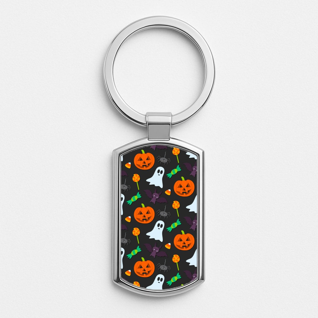 Colourful Halloween Pattern Silver Keyring