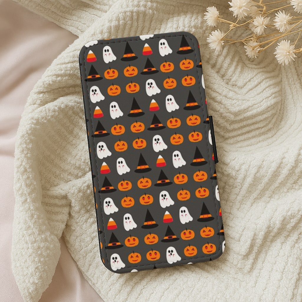 Pumpkin, Ghost, Candy Repeat Flip Wallet Phone Case