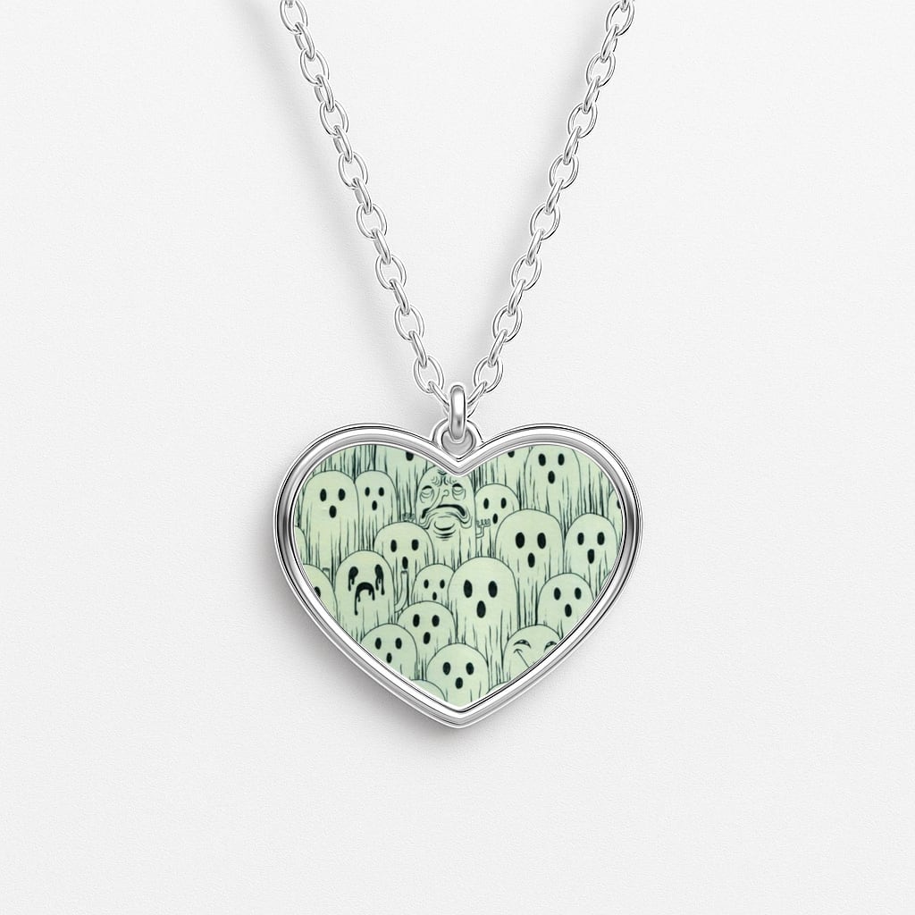 Droopy Ghost Pattern Heart Necklace