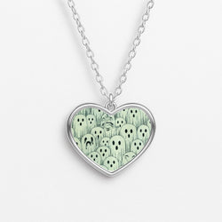 Droopy Ghost Pattern Heart Necklace