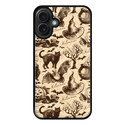 Vintage Halloween Pattern Phone Case for iPhone 16 Plus