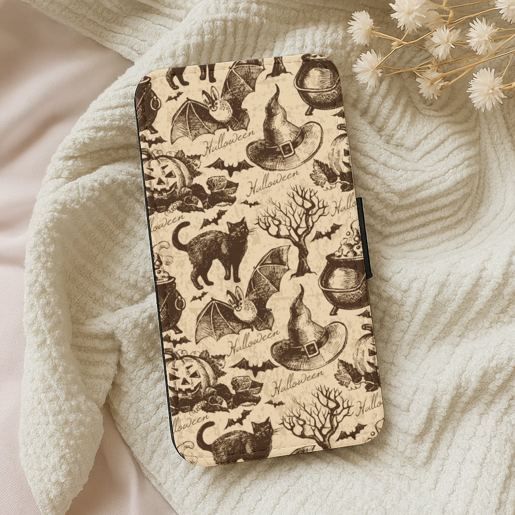 Vintage Halloween Pattern Flip Wallet Phone Case