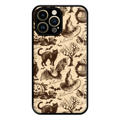 Vintage Halloween Pattern Phone Case for iPhone 14 Pro Max