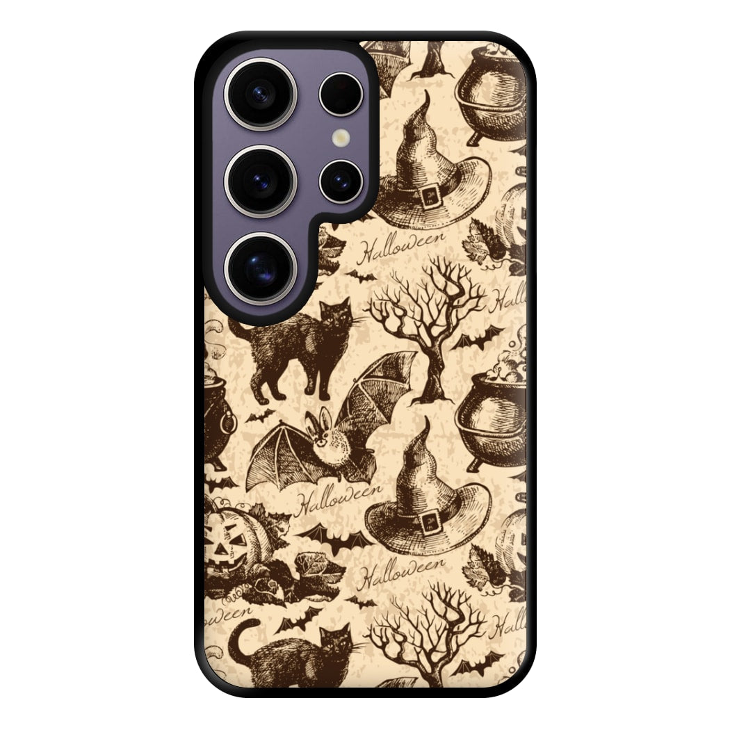 Vintage Halloween Pattern Phone Case for Galaxy S25 Ultra