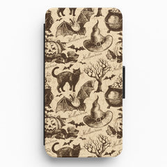 Vintage Halloween Pattern Flip Wallet Phone Case
