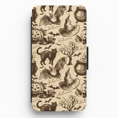 Vintage Halloween Pattern Flip Wallet Phone Case
