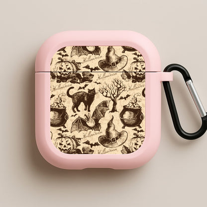 Vintage Halloween Pattern Pink AirPods Case