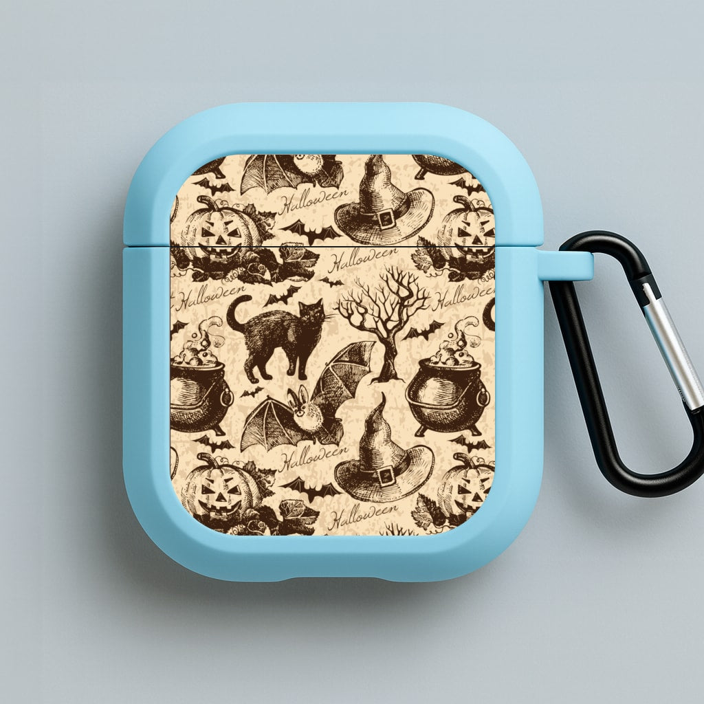 Vintage Halloween Pattern Blue AirPods Case