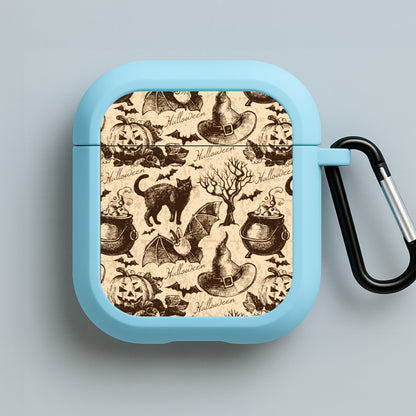 Vintage Halloween Pattern Blue AirPods Case