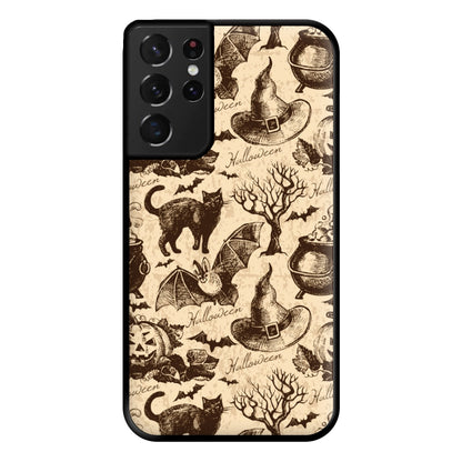 Vintage Halloween Pattern Phone Case for Galaxy S21 Ultra