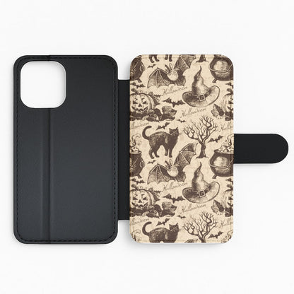 Vintage Halloween Pattern Flip Wallet Phone Case