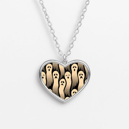 Vintage Wriggly Ghost Pattern Heart Necklace