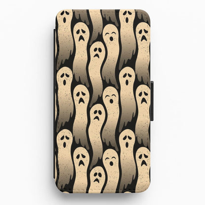 Vintage Wriggly Ghost Pattern Flip Wallet Phone Case