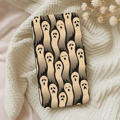 Vintage Wriggly Ghost Pattern Flip Wallet Phone Case