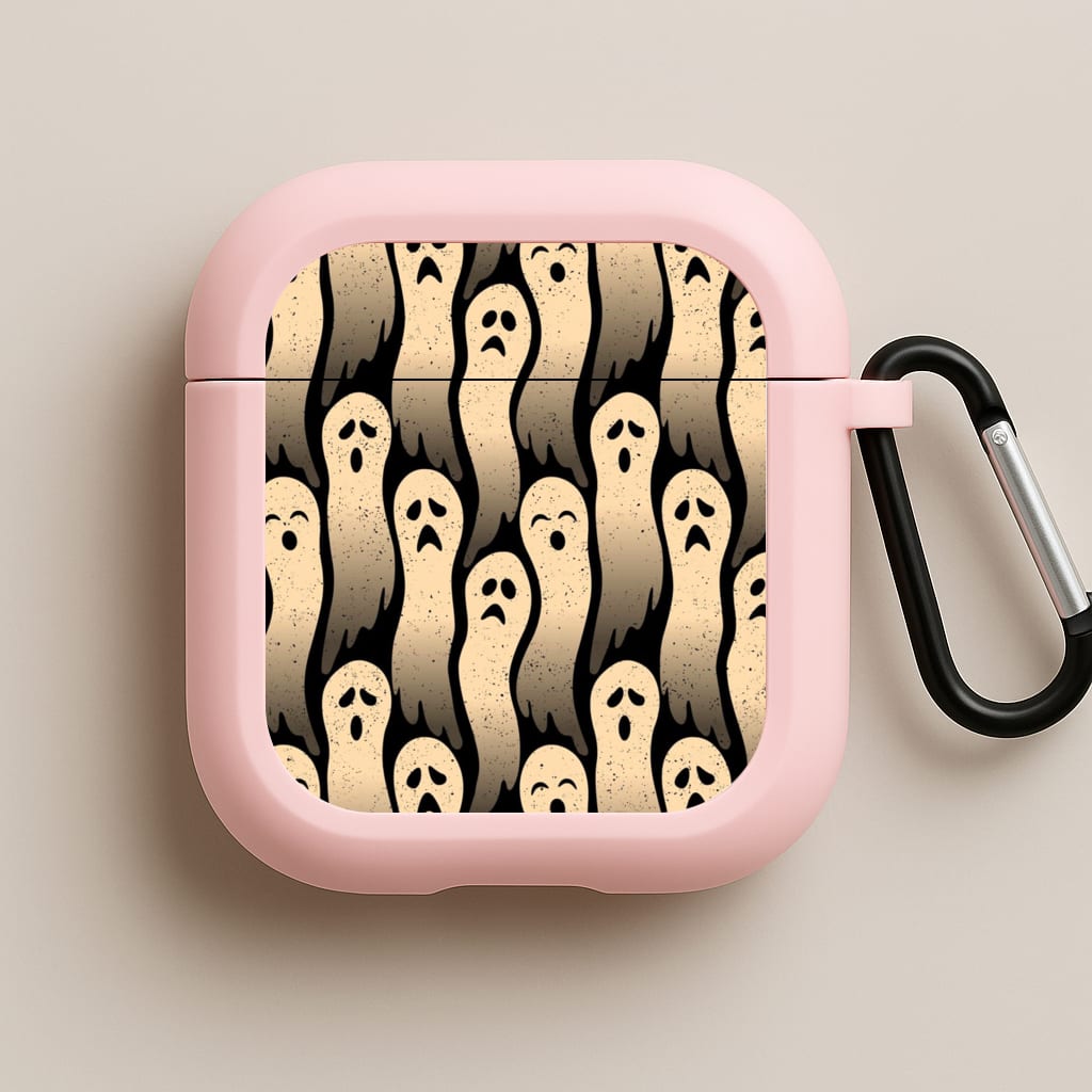 Vintage Wriggly Ghost Pattern Pink AirPods Case