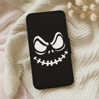 Creepy Smile - Black Flip Wallet Phone Case