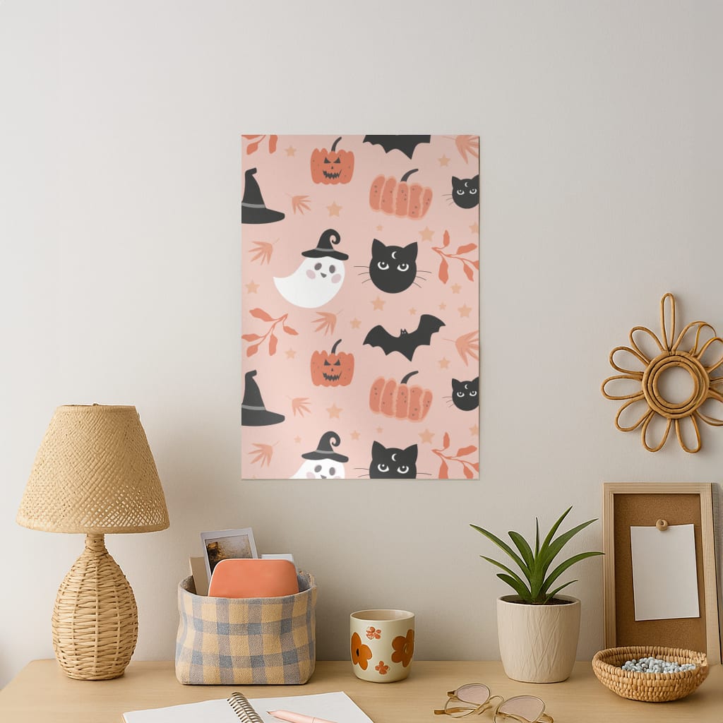 Pretty Pink Halloween Pattern Art Print