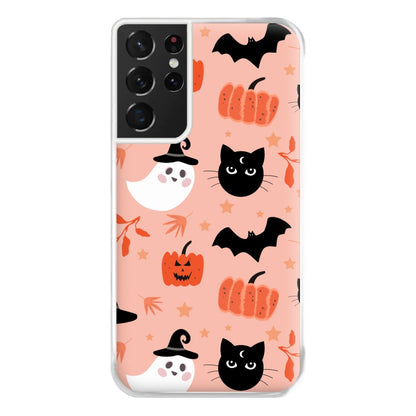 Pretty Pink Halloween Pattern Phone Case for Galaxy S21 Ultra