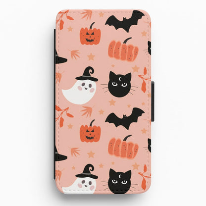 Pretty Pink Halloween Pattern Flip / Wallet Phone Case