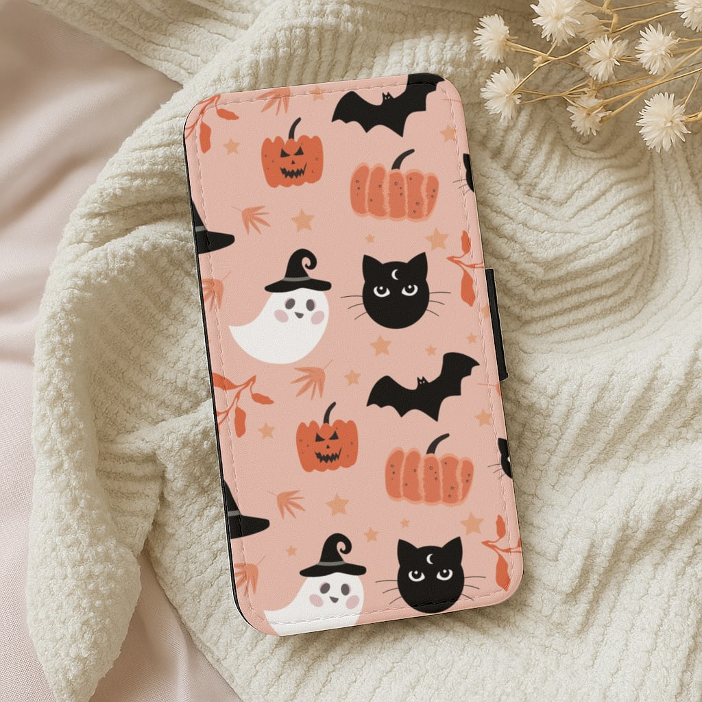 Pretty Pink Halloween Pattern Wallet Phone Case