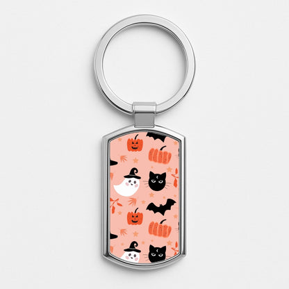Pretty Pink Halloween Pattern Silver Keyring