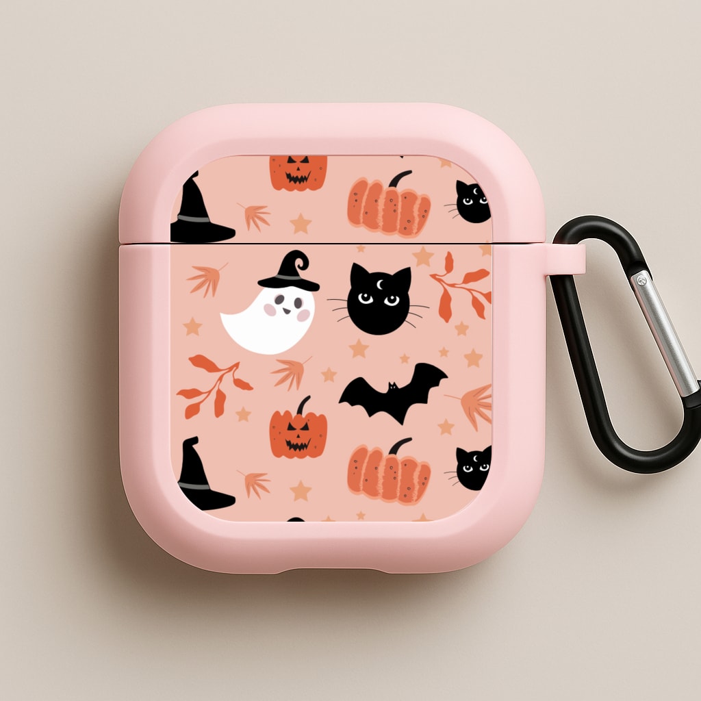 Pretty Pink Halloween Pattern Pink AirPods Case
