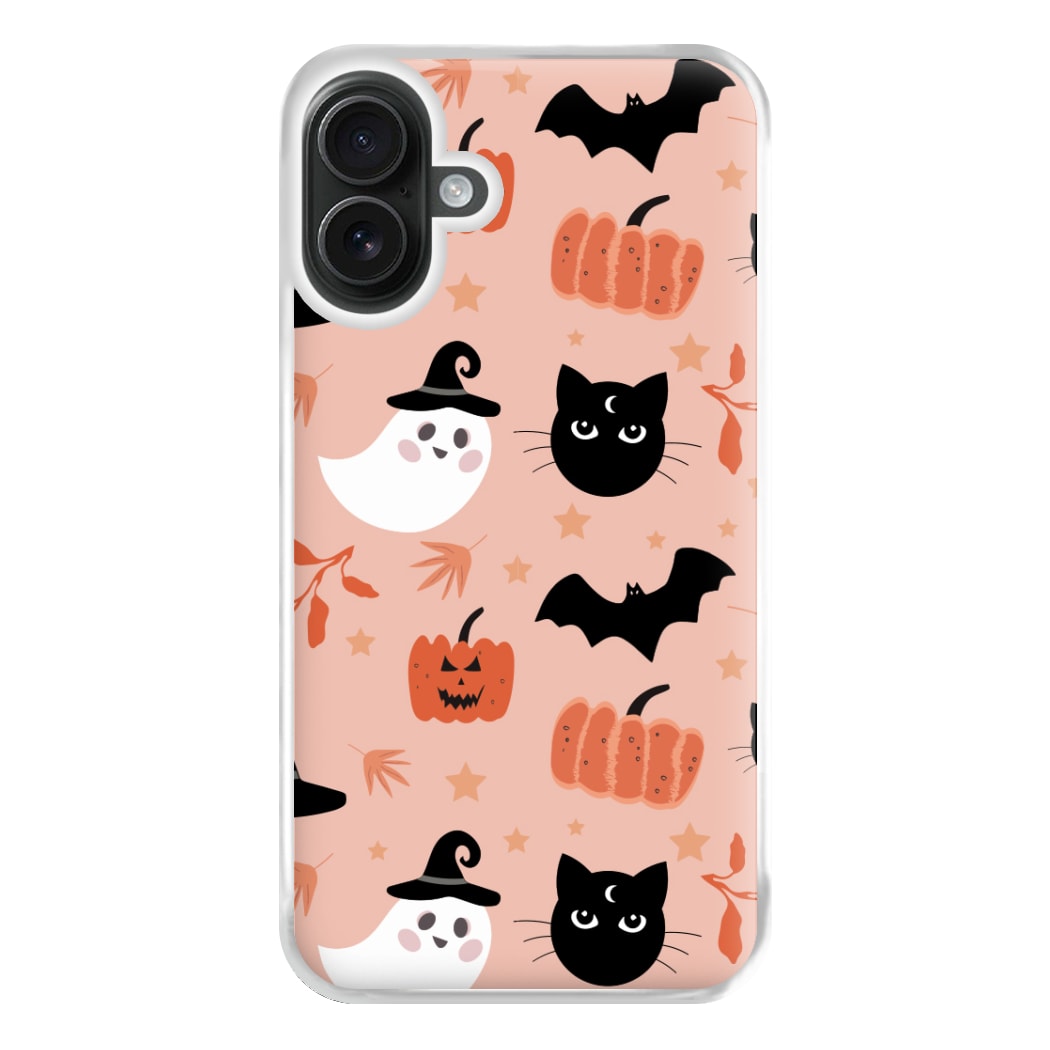 Pretty Pink Halloween Pattern Phone Case for iPhone 16 Plus