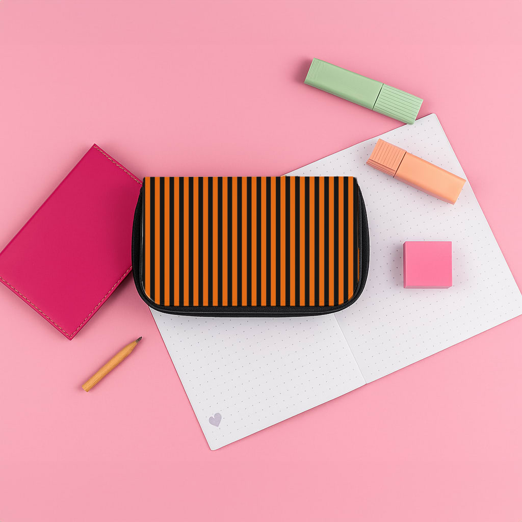 Orange & Black Stripe Pencil Case