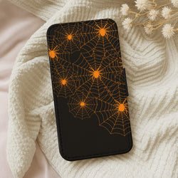 Orange Spider Web  Wallet Phone Case