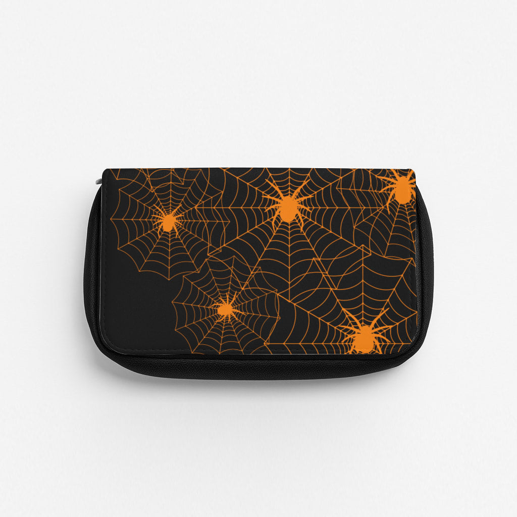 Orange Spider Web  Pencil Case