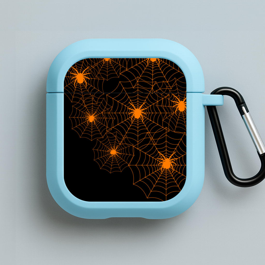 Orange Spider Web  Blue AirPods Case