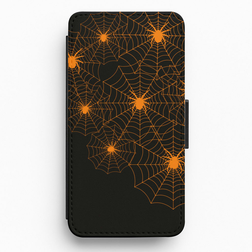 Orange Spider Web  Flip / Wallet Phone Case