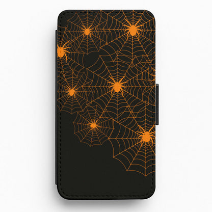 Orange Spider Web  Flip / Wallet Phone Case