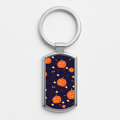 Pumpkin And Cats - Halloween Silver Keyring