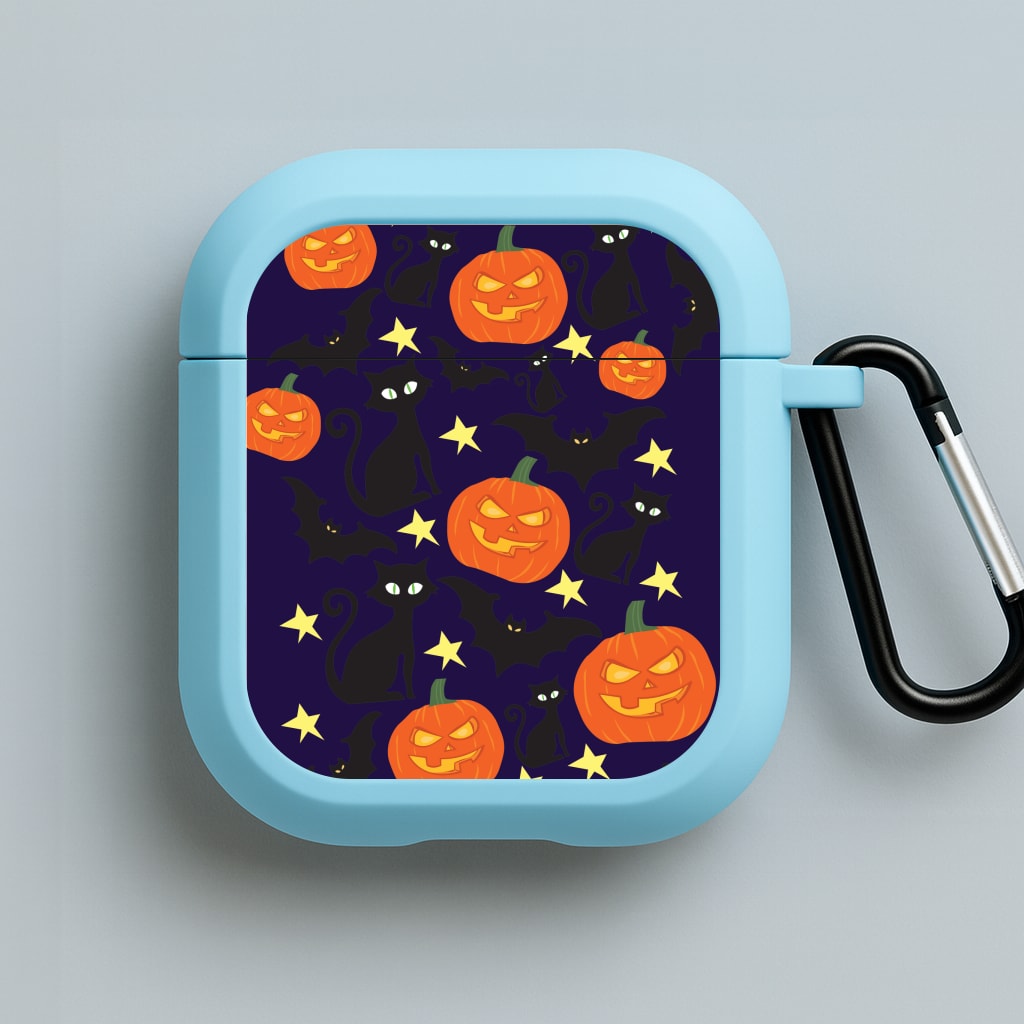 Pumpkin And Cats - Halloween Blue AirPods Case